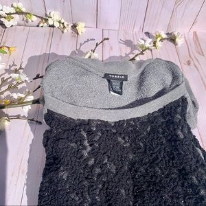 Torrid Knit Sweater Grey w/ black lace overlay 1X